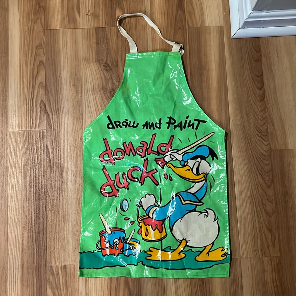 Disney Vintage Donald Duck Kids Coated Canvas Paint Smock England Draw and Paint